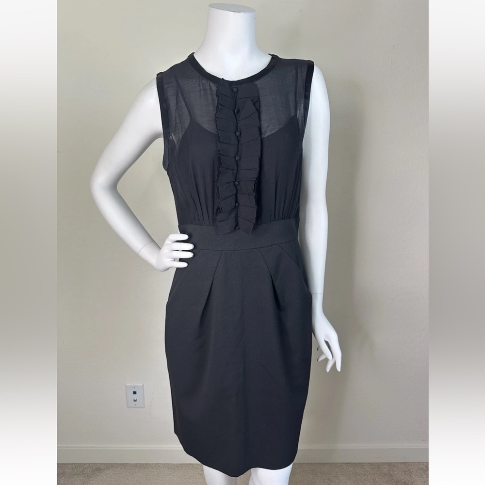 BCBGMAXAZRIA BLACK SLEEVELESS SHEER PANEL RUFFLE DRESS SZ 8